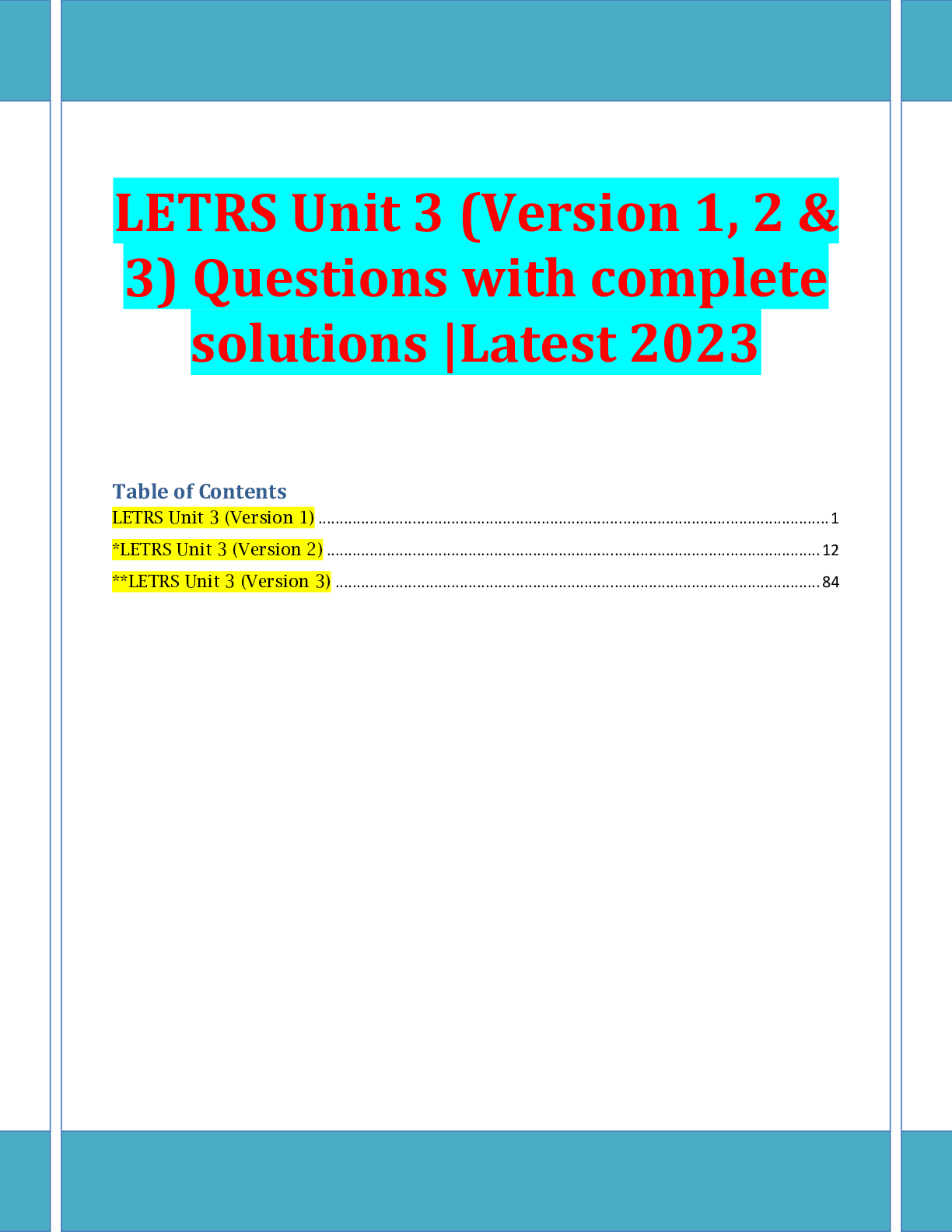 Preview image for LETRS Unit 3 (Version 1, 2 & 3) Questions with complete solutions |Latest 2023